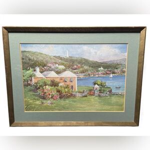 Ethel Tucker Framed Lithograph Print of Waterlot Inn & Lighthouse in Bermuda